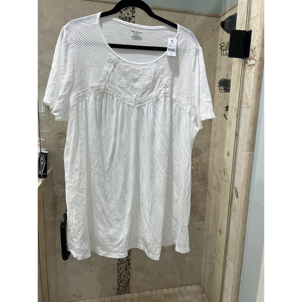 Lane Bryant White Embroidered Short Sleeve Swing Tee Top Plus Size 22/24 NEW